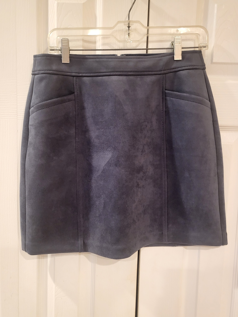 LOFT Slate Blue Gray Faux Suede A-Line Mini Skirt Pockets Size 4